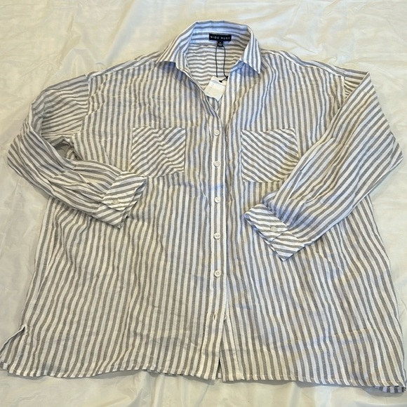 Miou Muse Other - MIOU MUSE 100% Cotton Light weight Gray and White Striped Button Down Size L